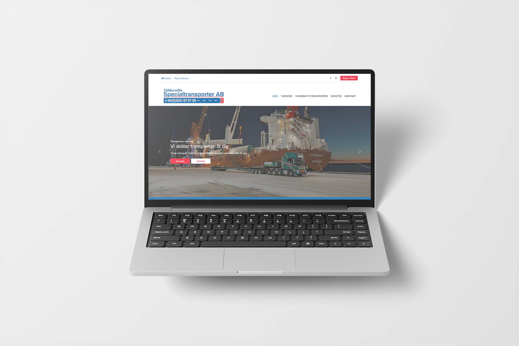 Webbsida för Uddevalla Specialtransporter AB