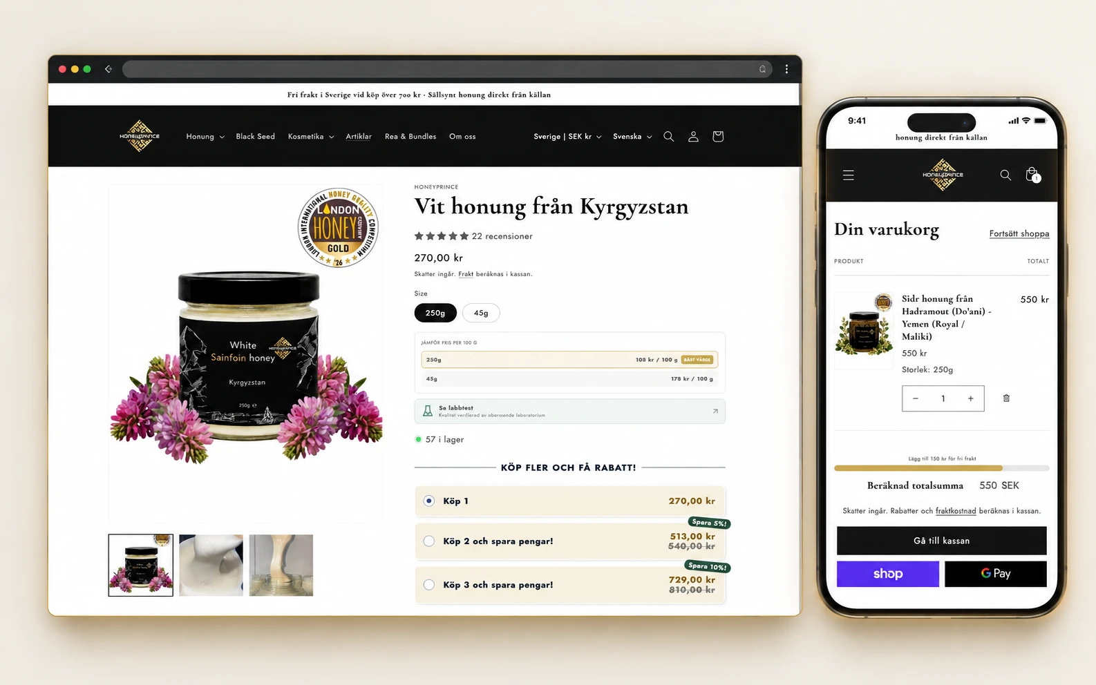 Vy från Honeyprince – löpande tillväxt för Shopify-butik